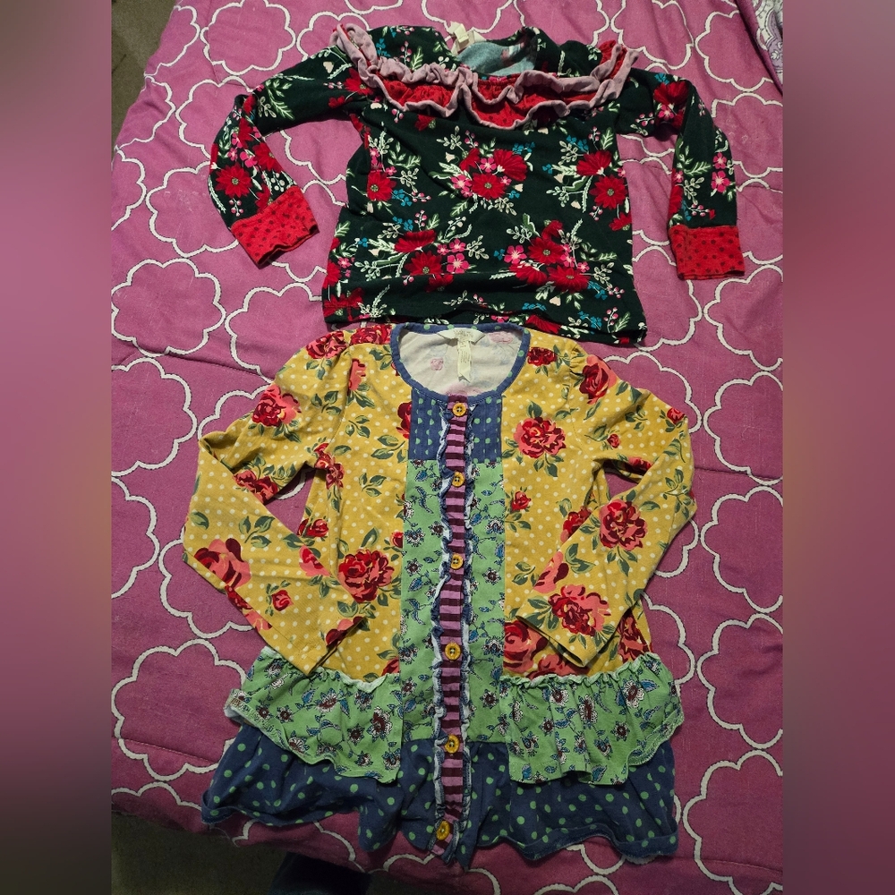 Size 6 Matilda Jane Green and Red And Yellow Multicolored Floral Tops